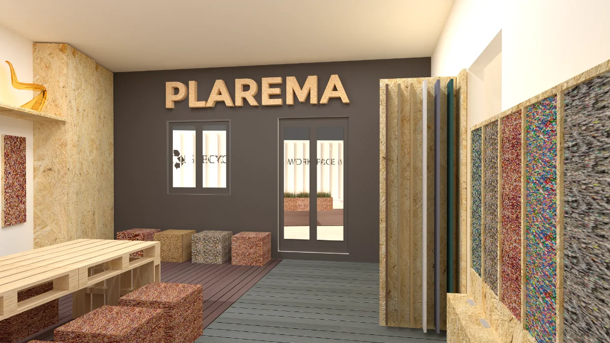 quienes somos - simulación de oficinas vista reciclados Plarema- projecte de interiorisme ExposabyIDI